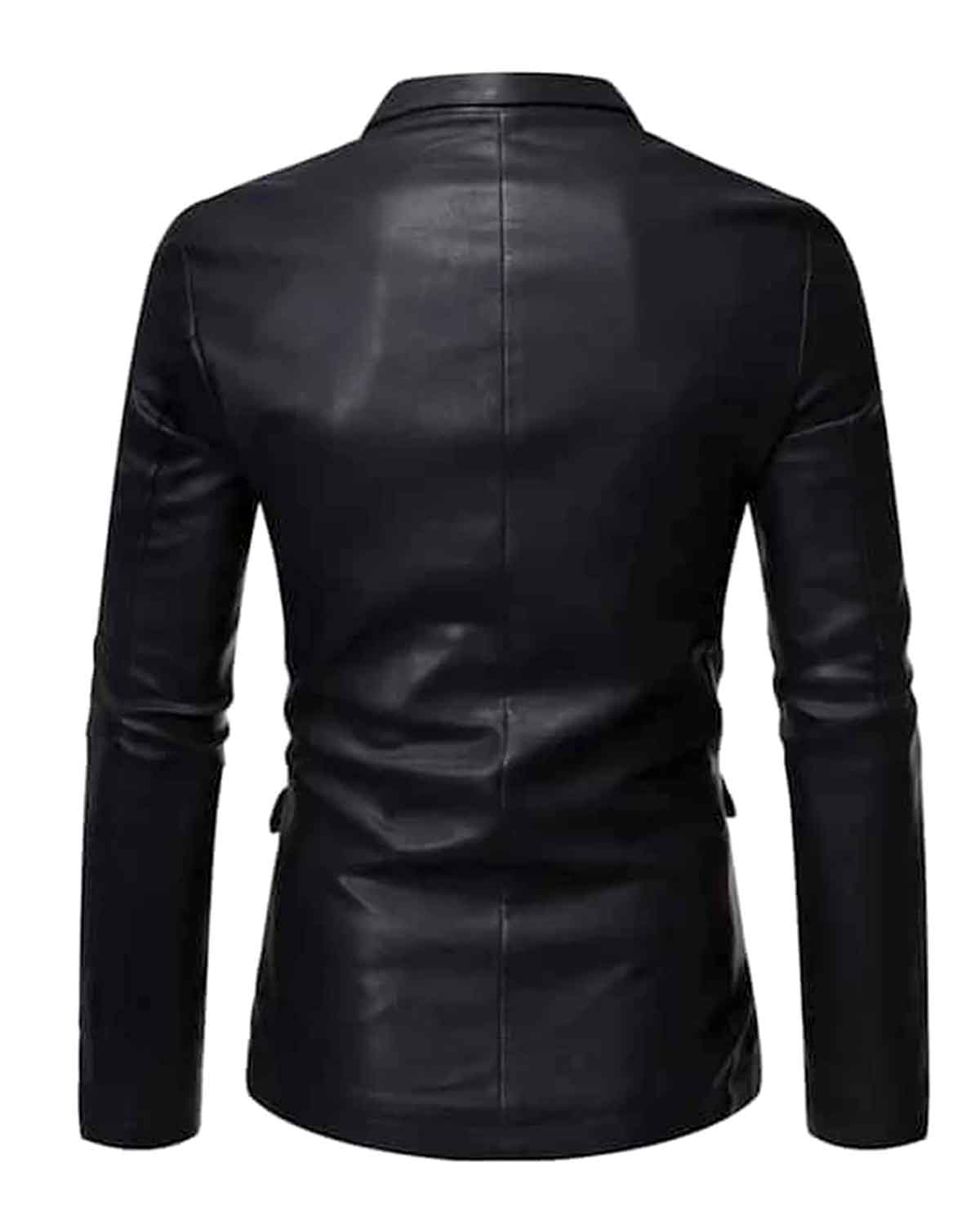 Mens Black Lapel Style Genuine Leather Blazer
