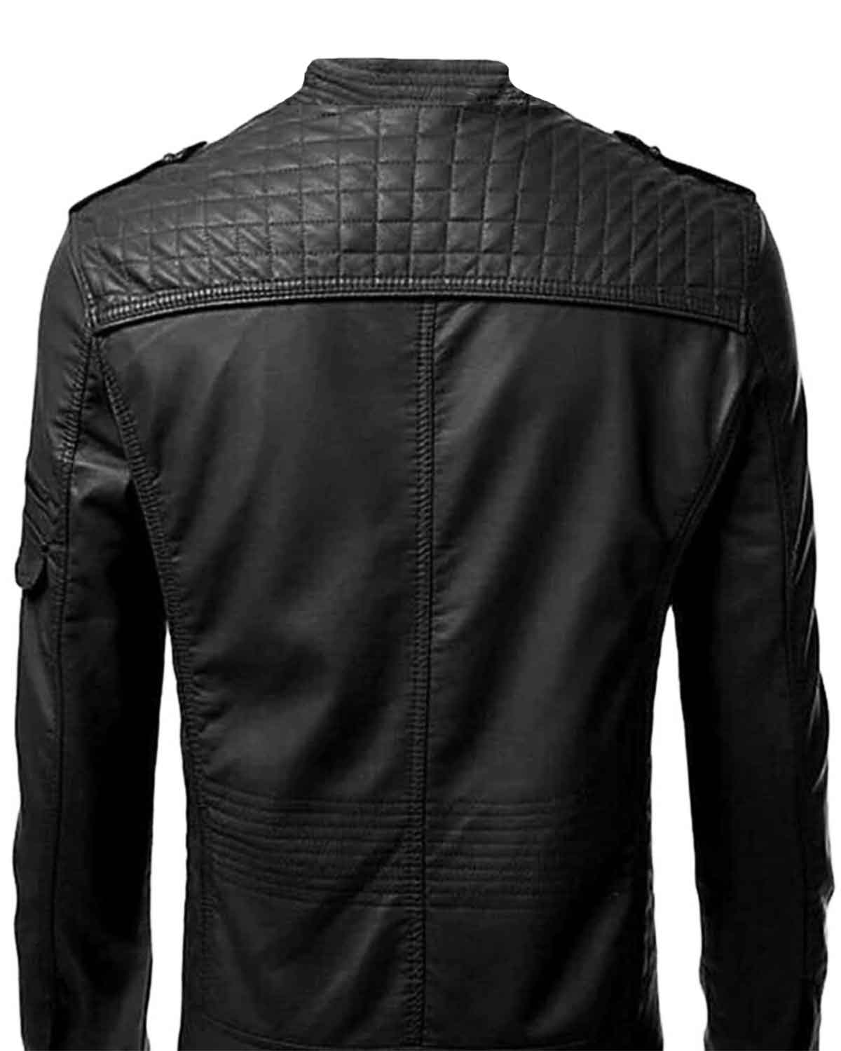 Mens Stylish Slim Fit Biker Genuine Leather Black Quilted Jacket