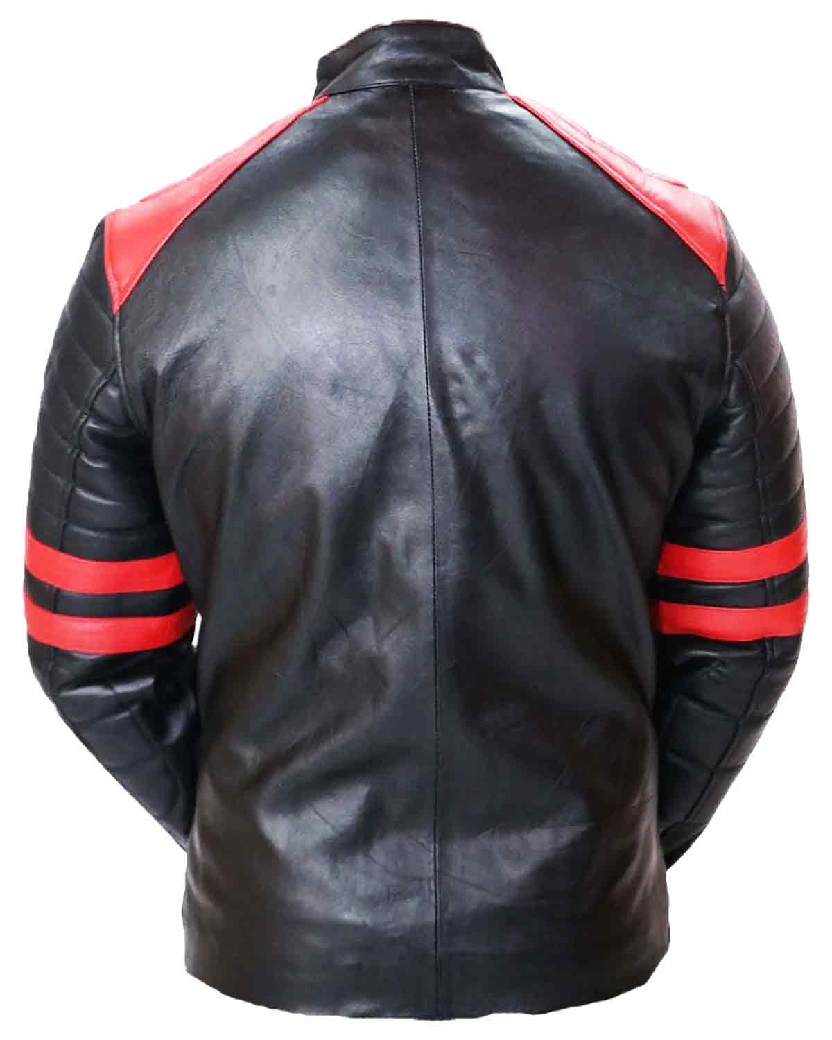 Mens Cafe Racer with Red Strip Genuine Lambskin Leather Jacket