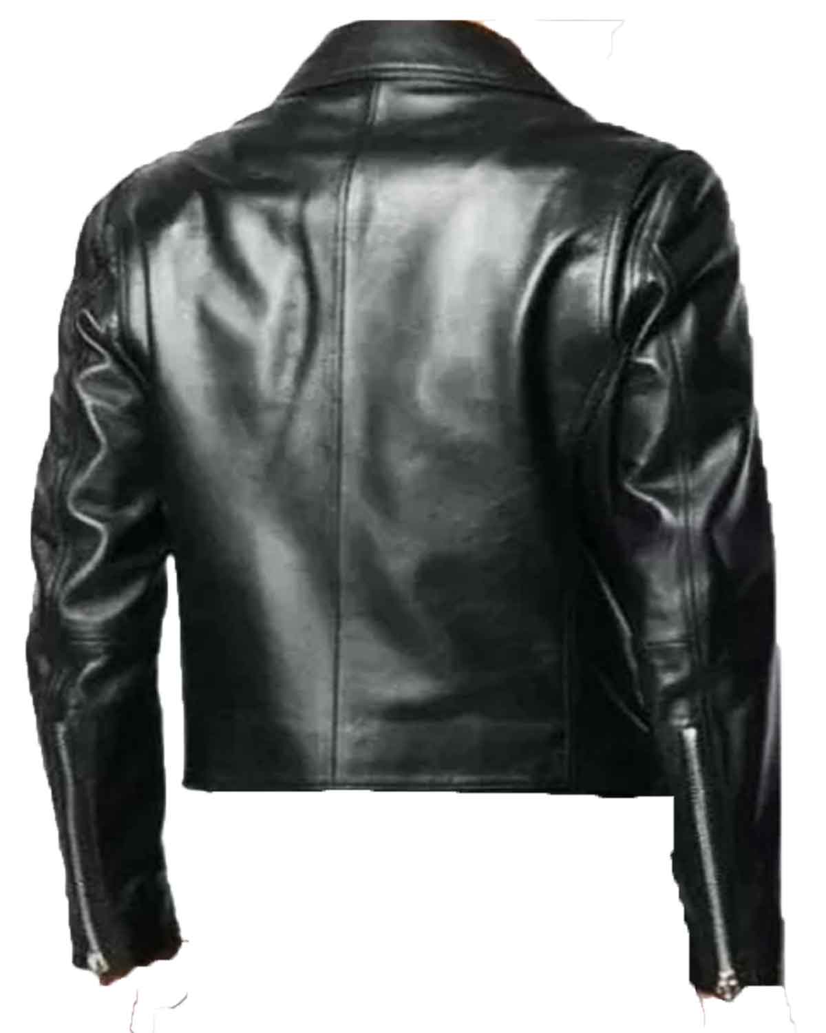 Mens Black Double Zipper Motorcycle Leather Jacket