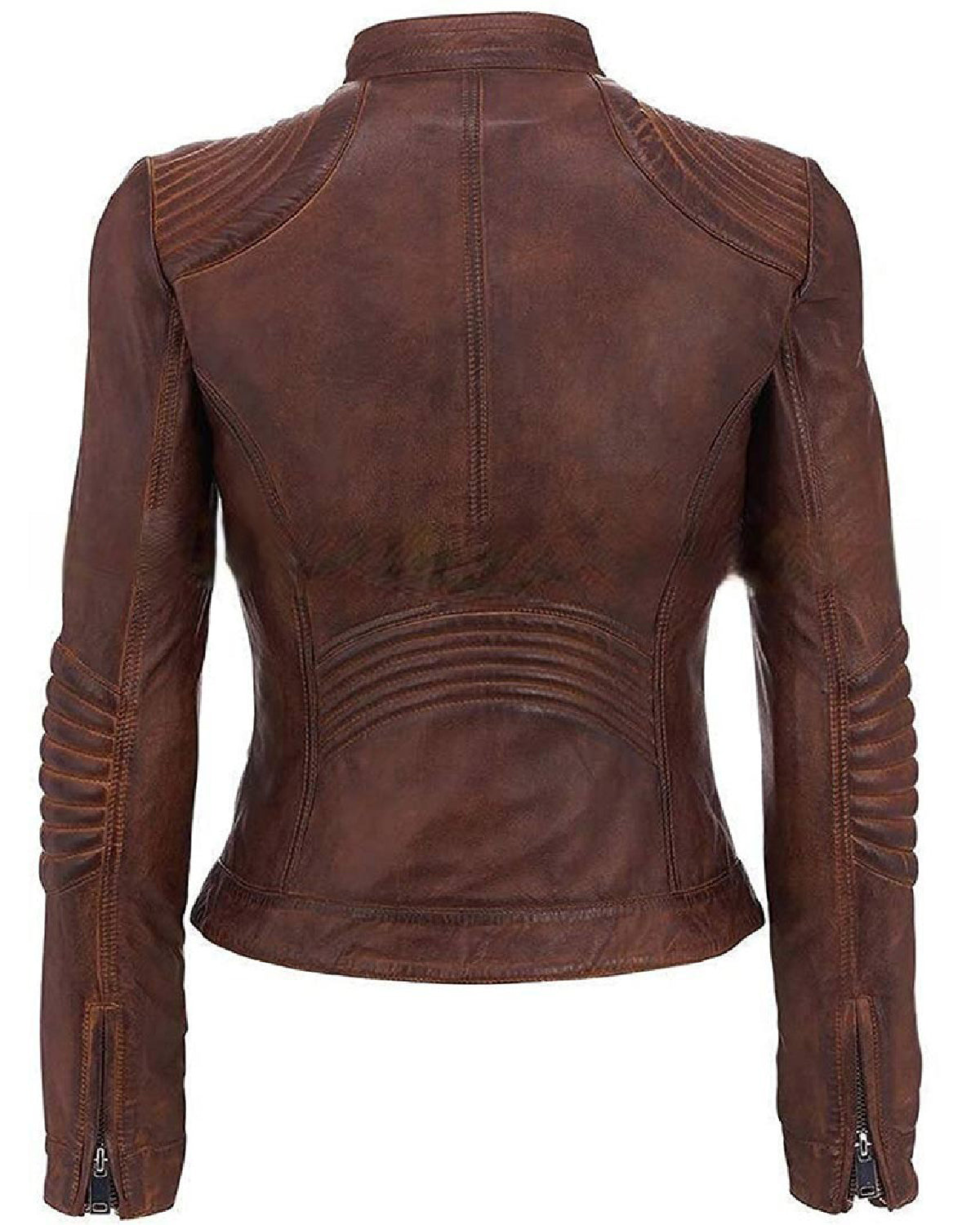 Womens  Brown Cafe Racer Leather Jacket
