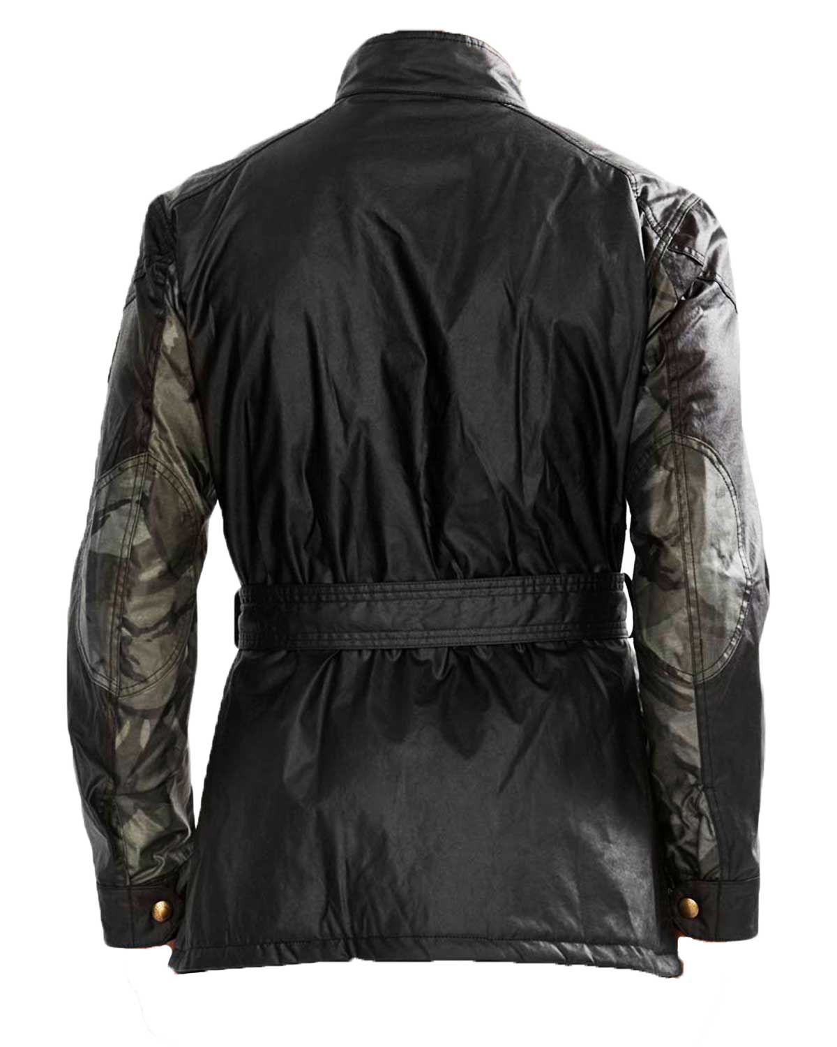 Mens  Four Pocket Belted Black Leather Jacket