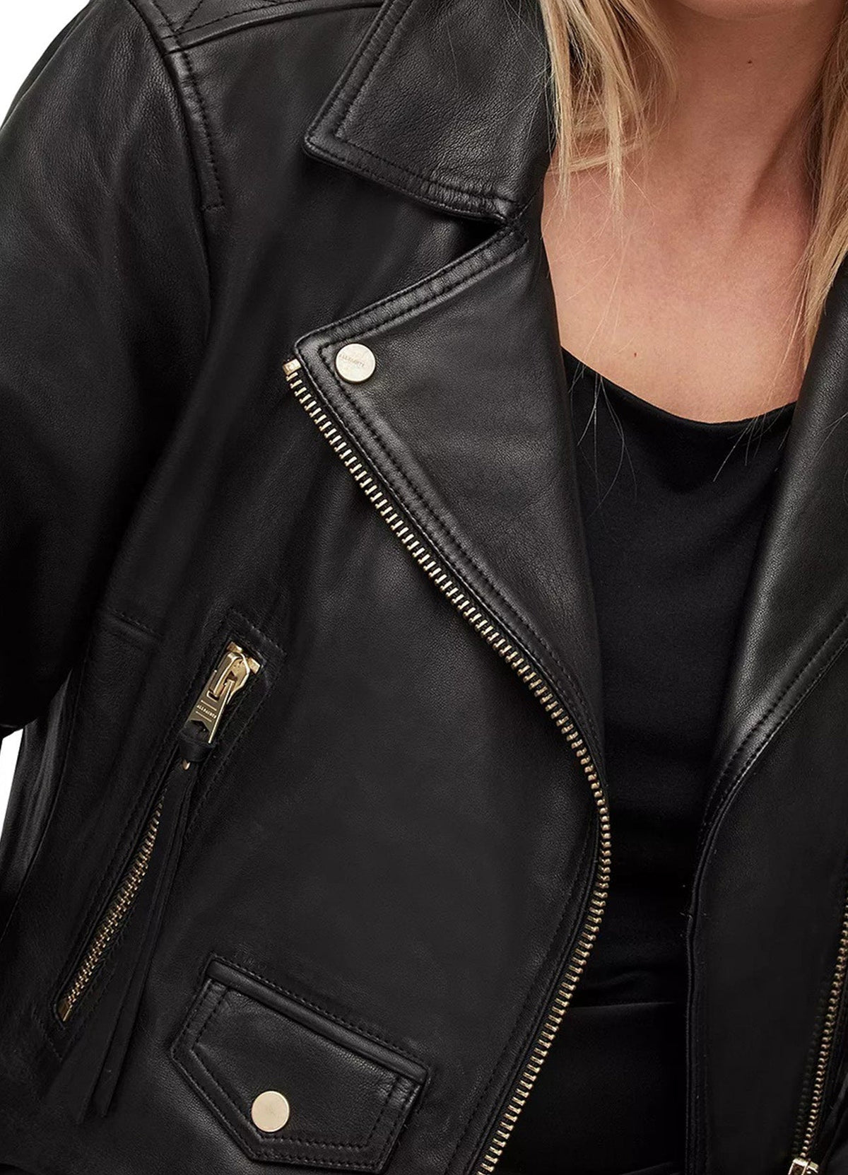 Womens hort Length Black Biker Leather Jacket