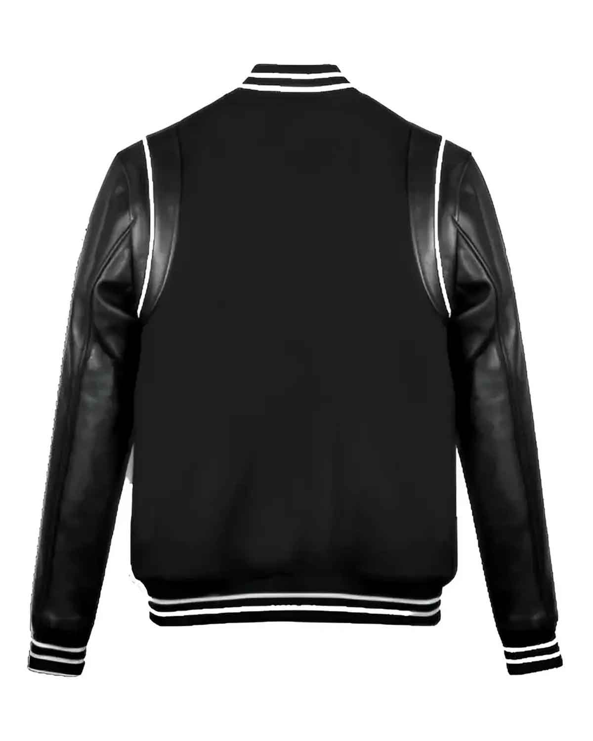 Mens  Black Varsity Jacket With White Line