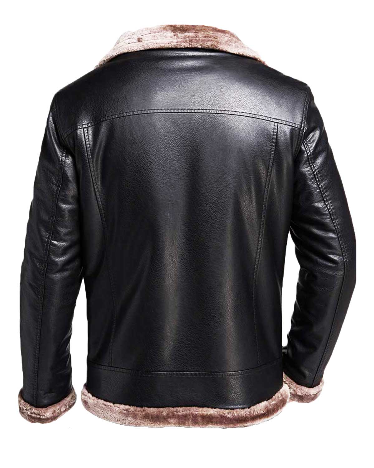 Mens  Winter Faux Fur Shearling Black Leather Jacket