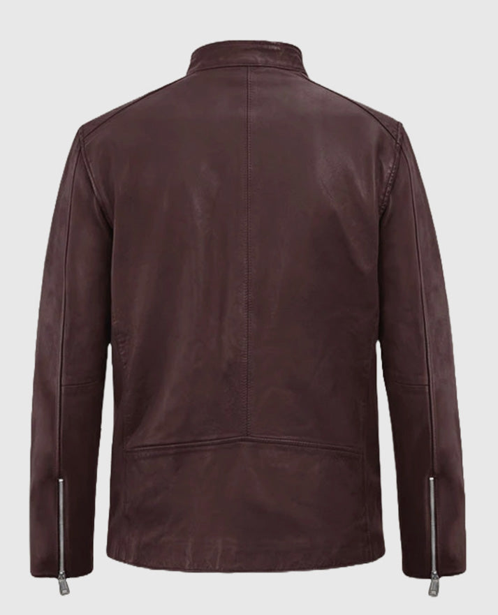 Men's Biker Burgundy Motorad Leather Jacket