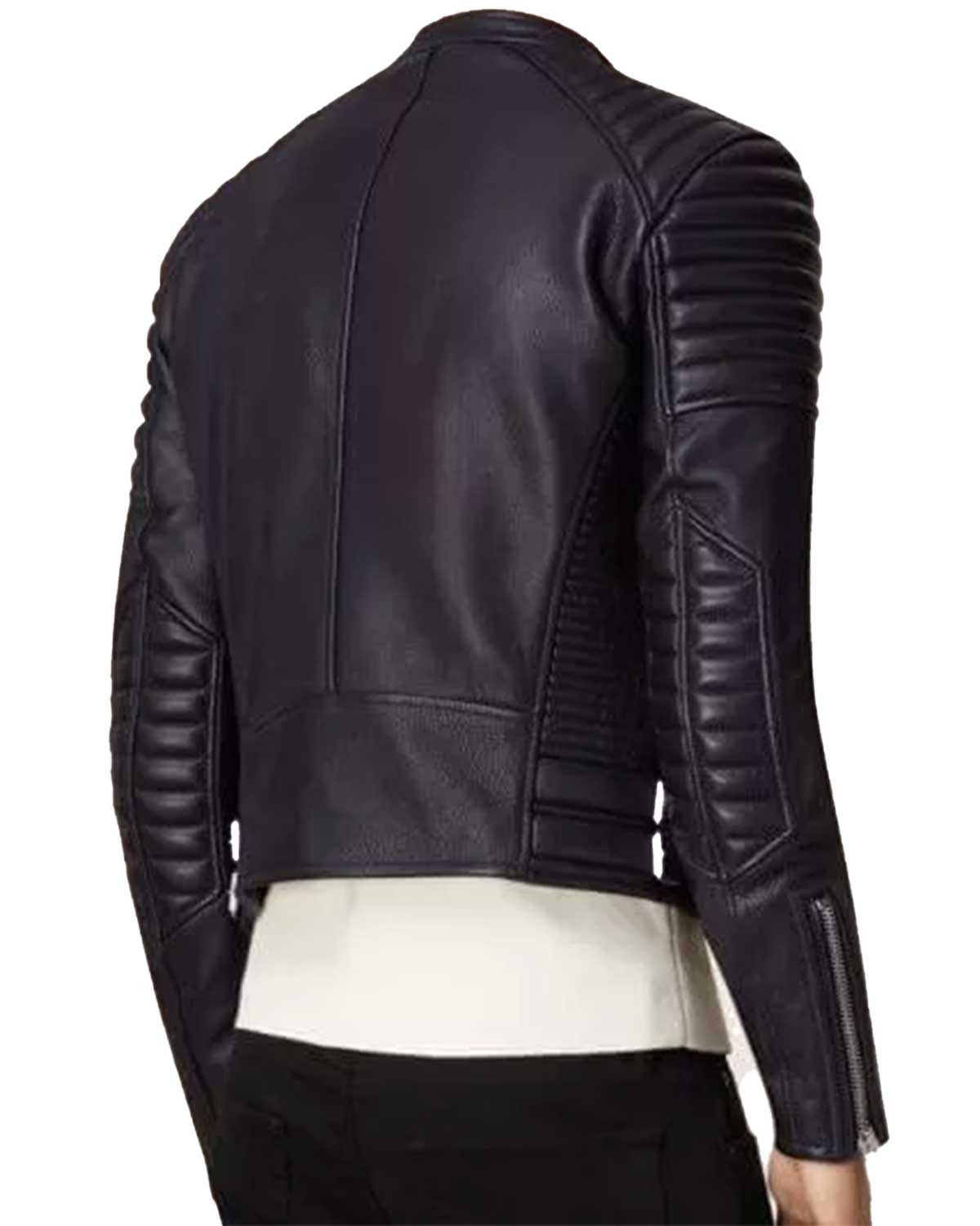 Mens Padded Shoulders Asymmetrical Black Bikers Padded Jacket