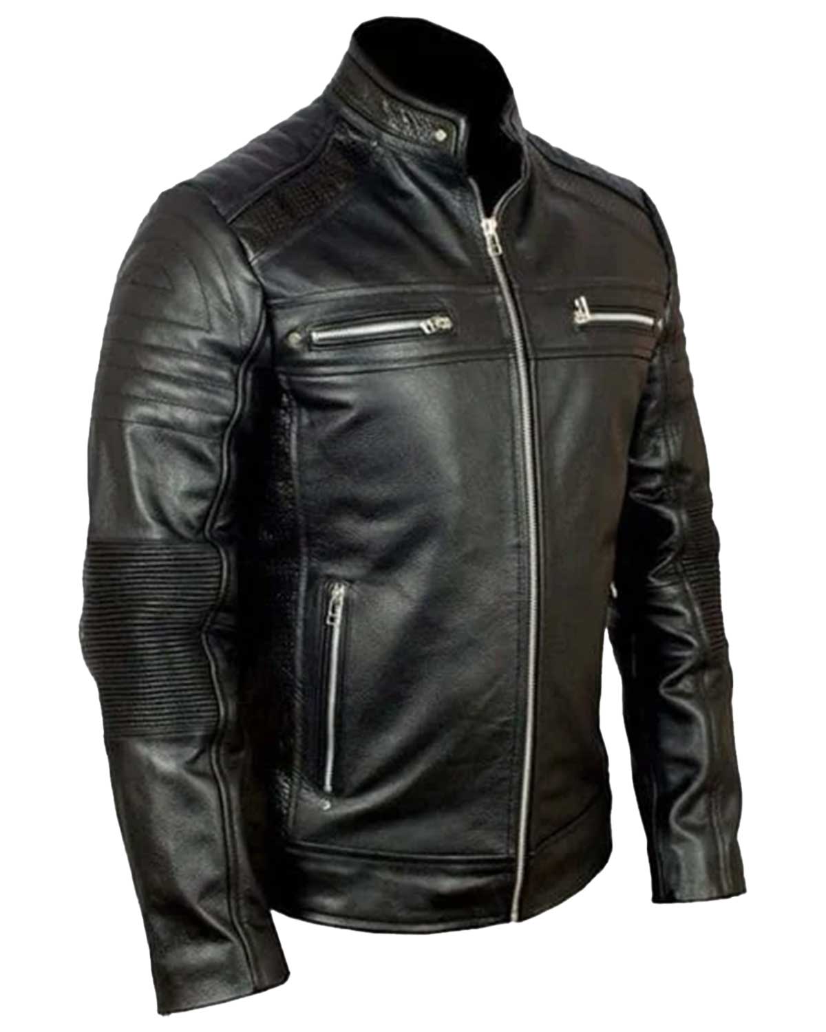 Mens Cafe Racer Black Classic Biker Leather Jacket