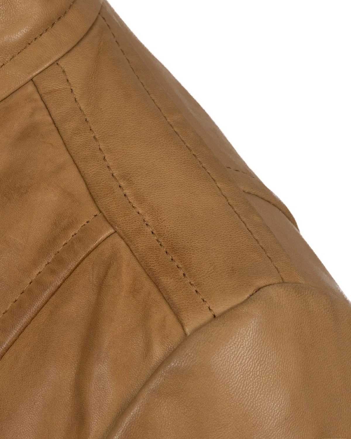 Womens  Motorcycle Gear V Neck Casual Tan Leather Biker Jacket