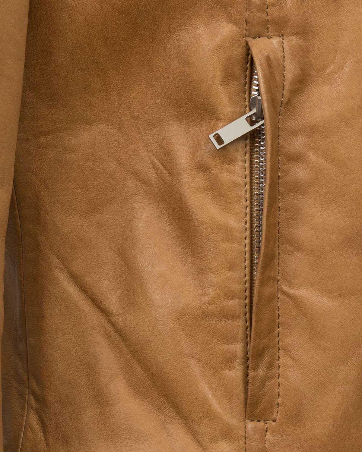 Womens  Motorcycle Gear V Neck Casual Tan Leather Biker Jacket