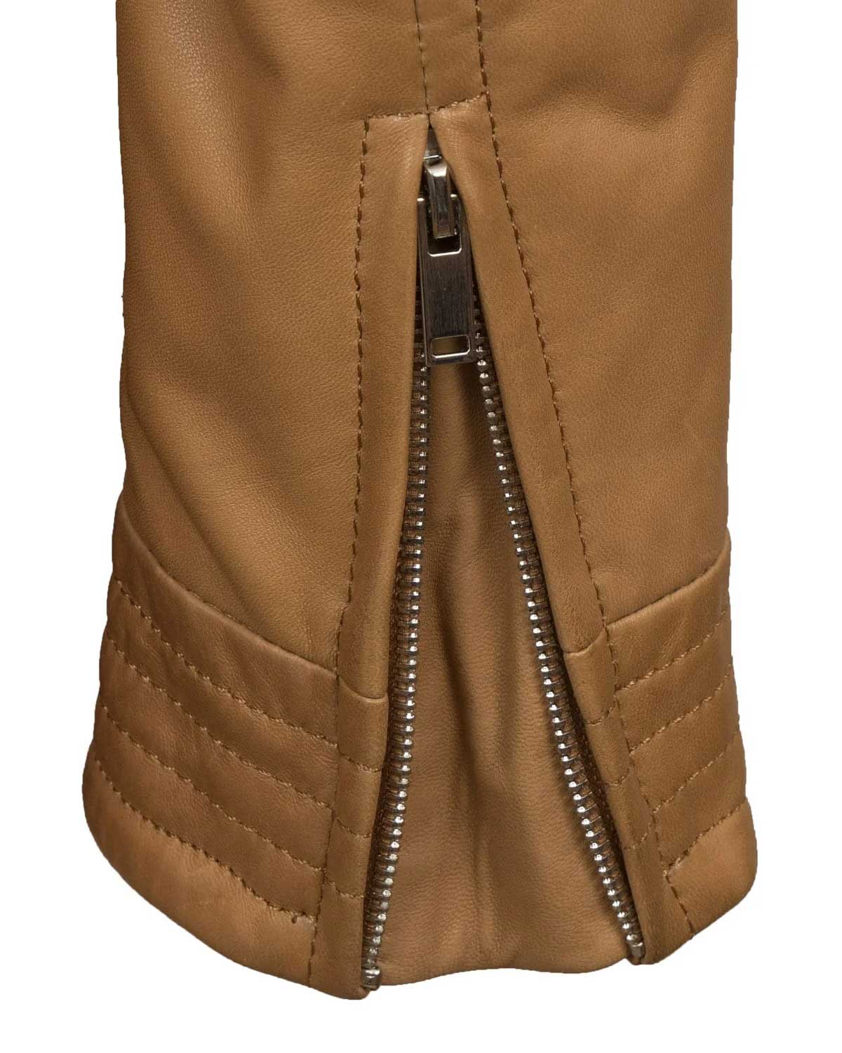 Womens  Motorcycle Gear V Neck Casual Tan Leather Biker Jacket