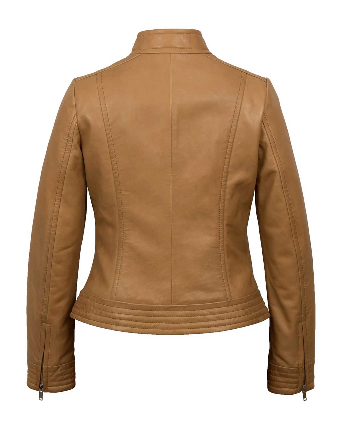 Womens  Motorcycle Gear V Neck Casual Tan Leather Biker Jacket