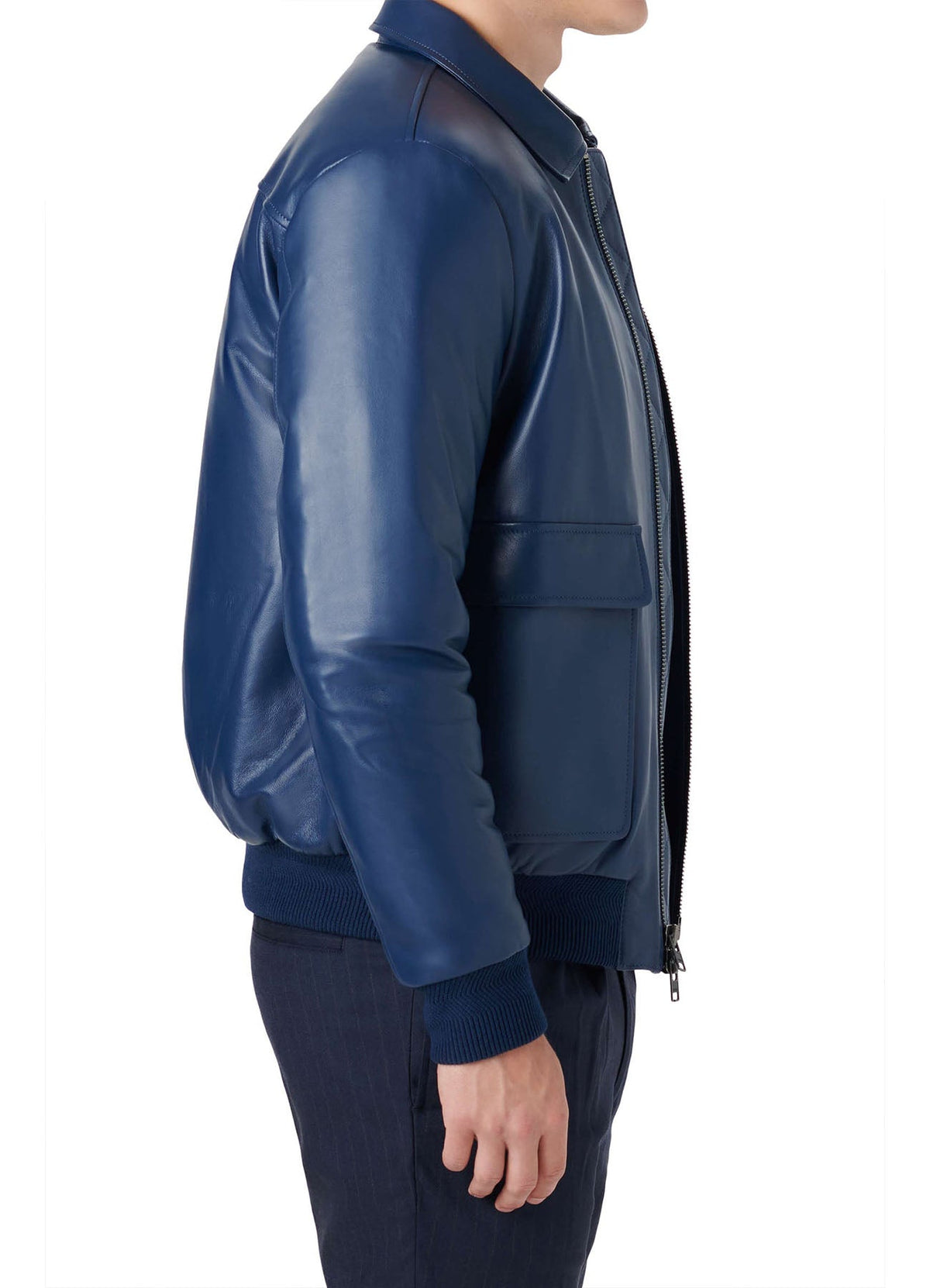 Mens oft Blue Bomber Leather Jacket