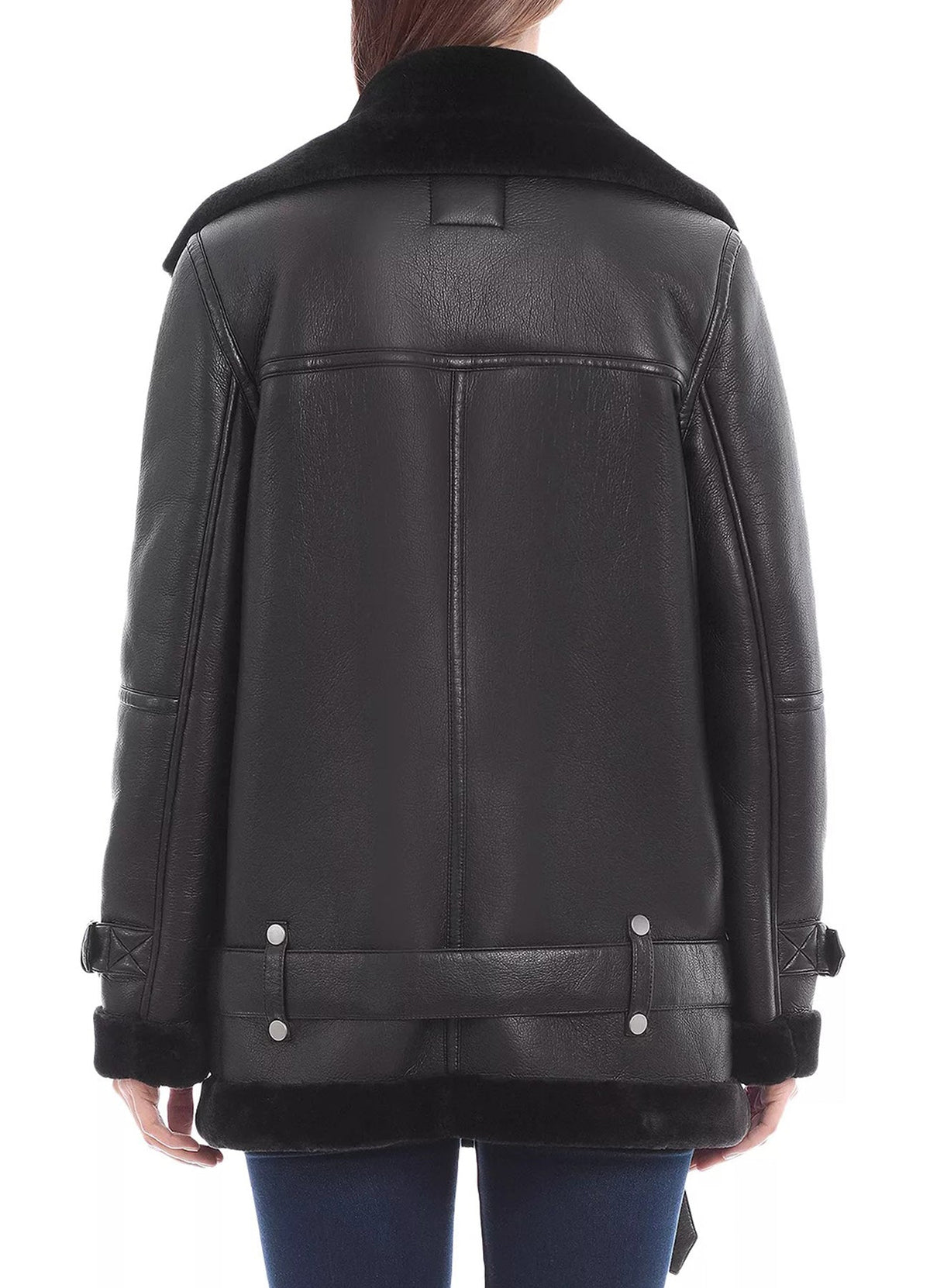 Womens hine Black Shearling Leather Jacket