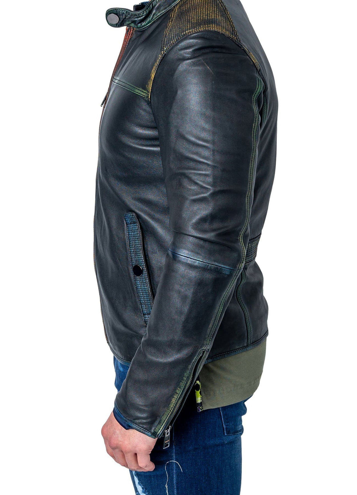 Mens limfit Black Biker Leather Jacket
