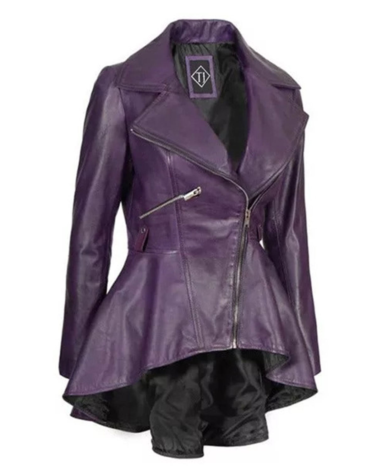 Womens  Purple Peplum Leather Jacket