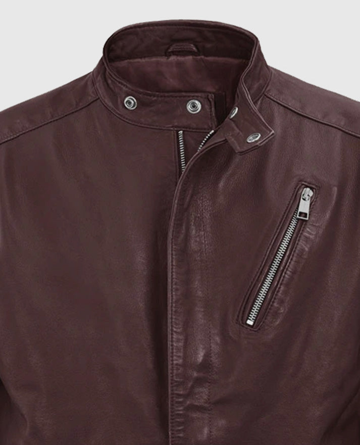 Men's Biker Burgundy Motorad Leather Jacket