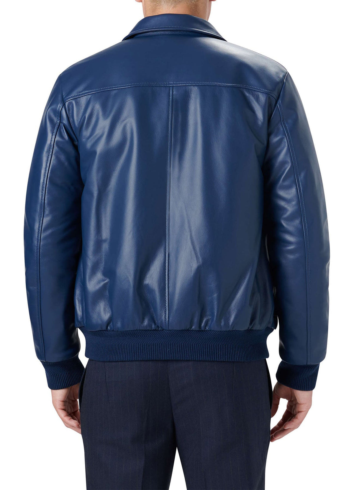 Mens oft Blue Bomber Leather Jacket