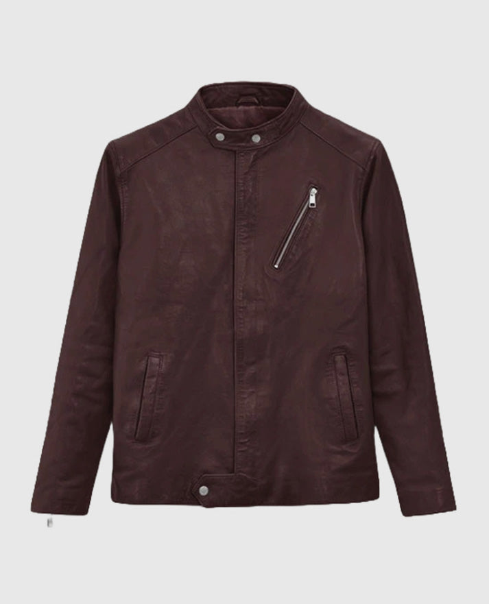 Men's Biker Burgundy Motorad Leather Jacket