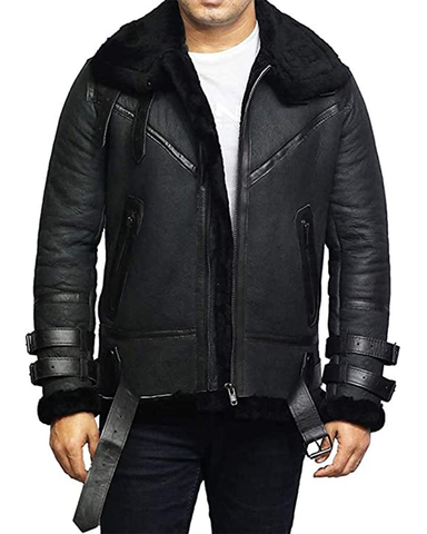 Mens B3 Bomber - RAF Aviator Real Sheepskin Leather Jacket