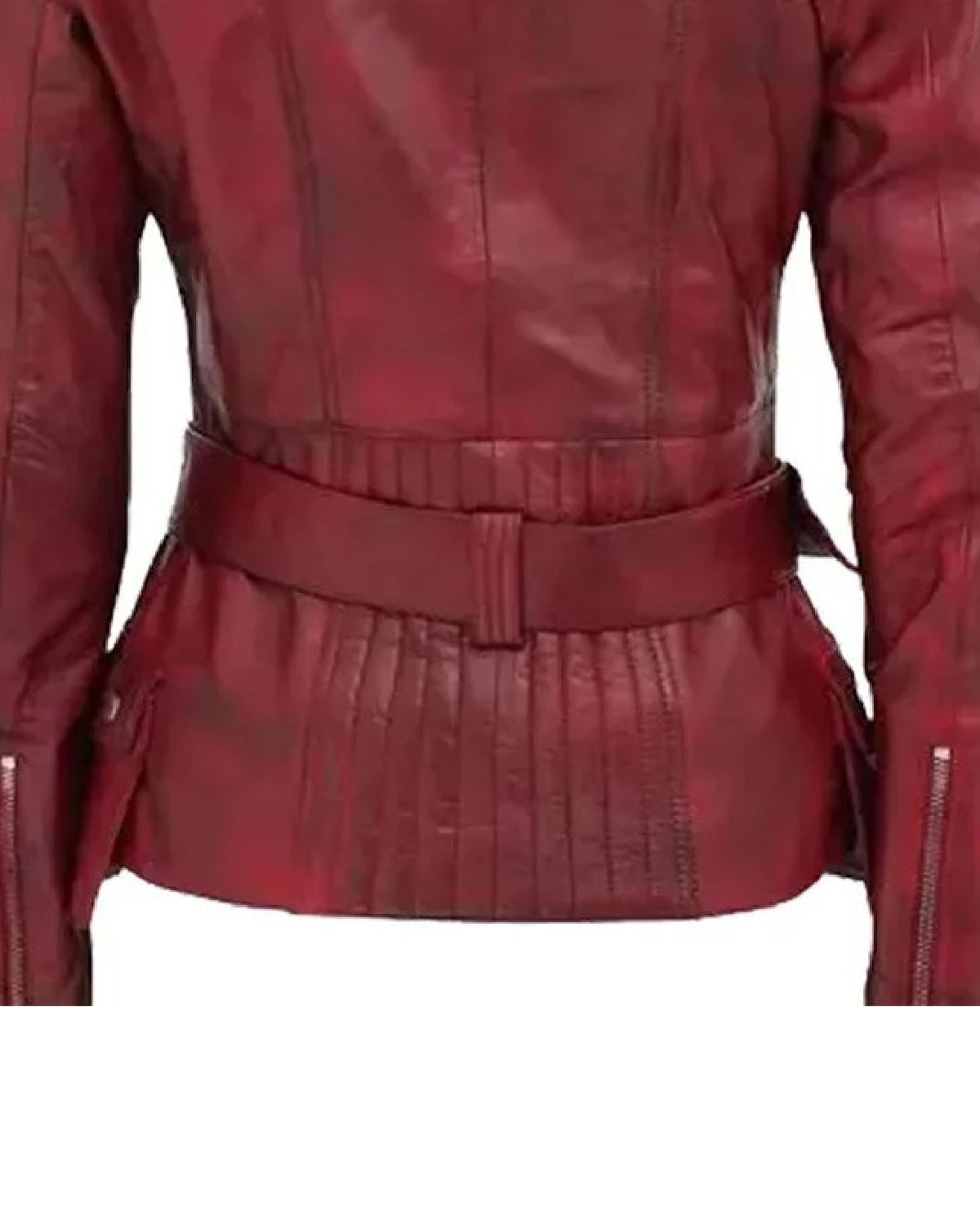 Womens  Maroon Belted Moto Leather Jacket