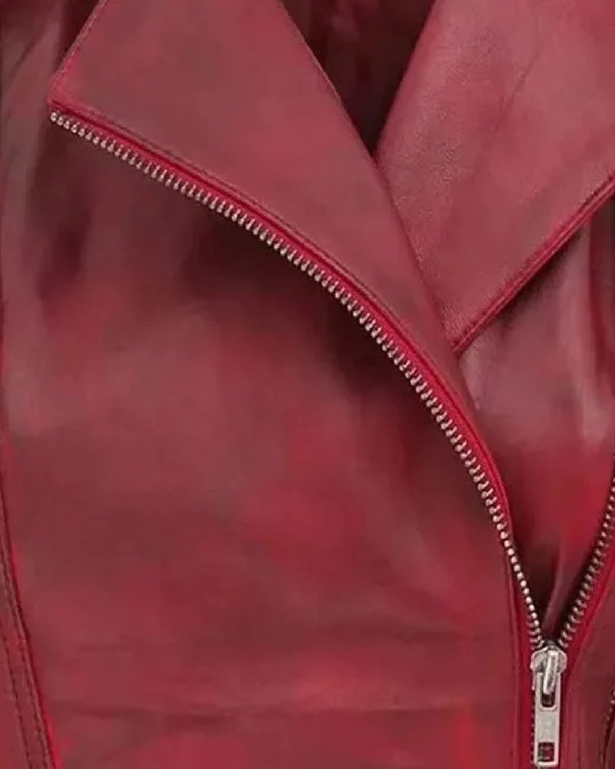 Womens  Maroon Belted Moto Leather Jacket