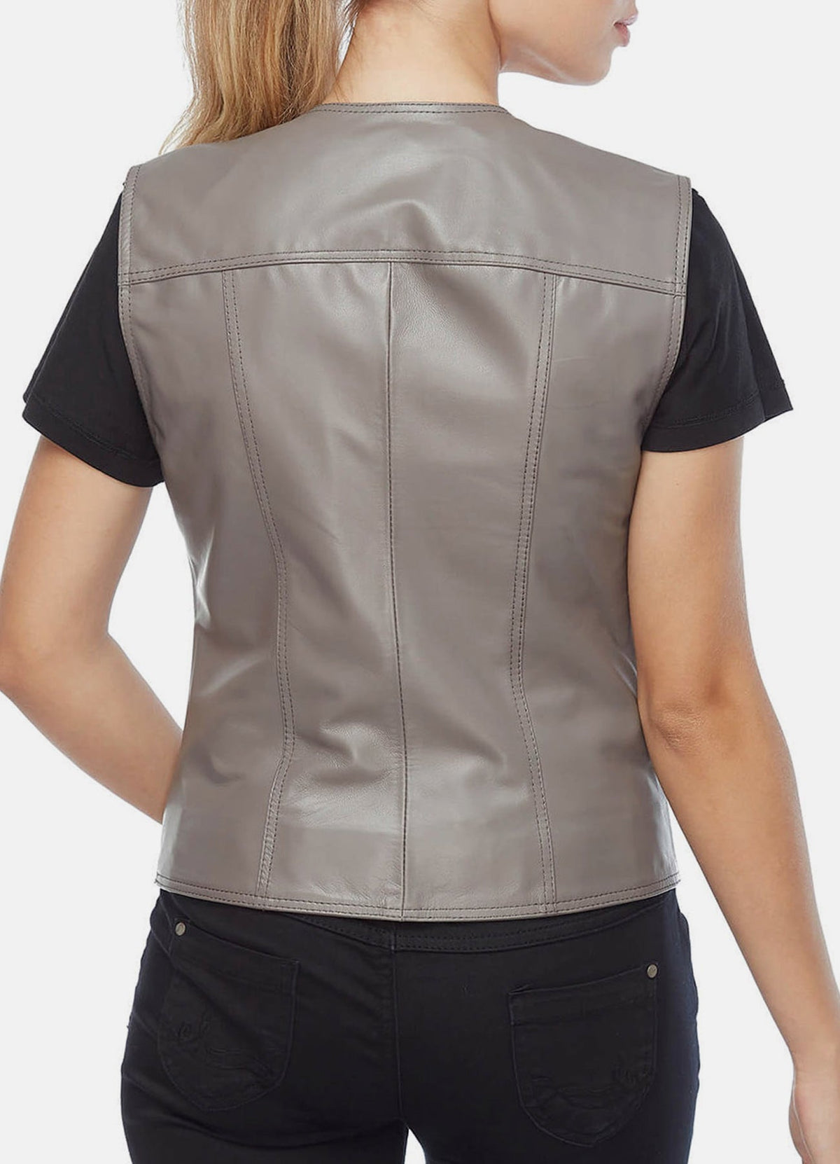 Womens olid Grey Biker Leather Vest