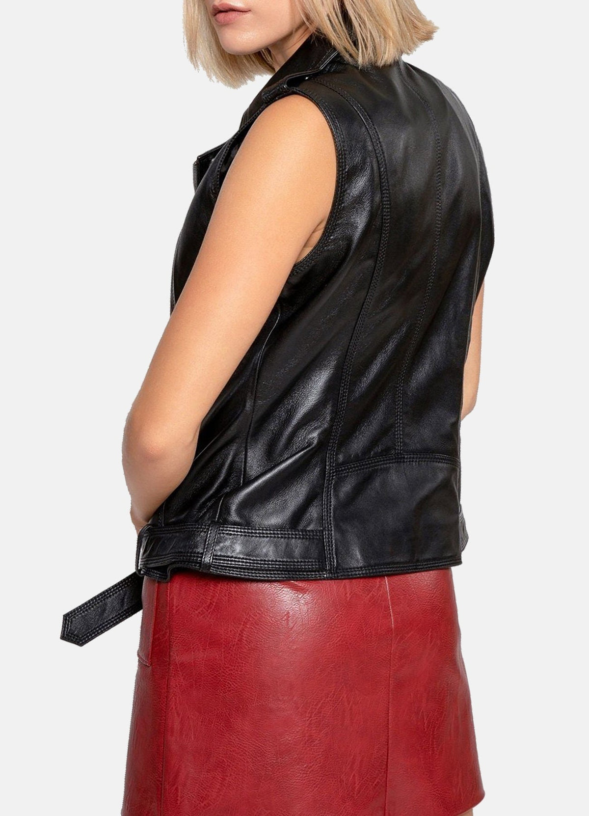 Womens hiny Black Biker Leather Vest
