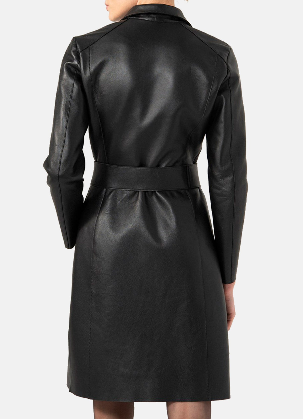 Womens mooth Black Trench Leather Coat