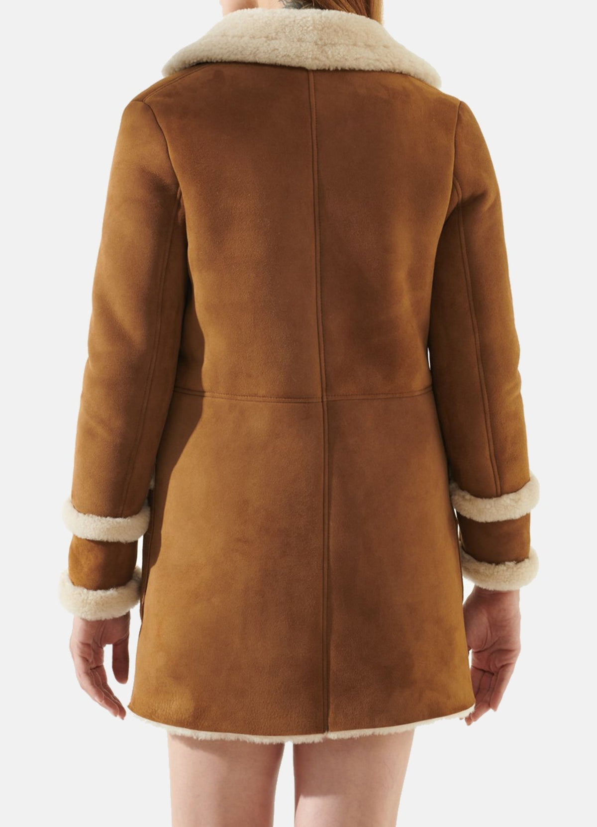 Womens Casual Tan Shearling Leather Coat