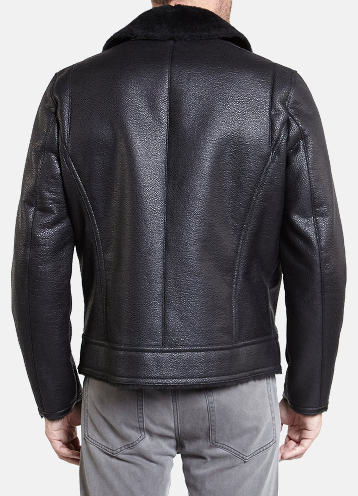 Mens hiny Black Shearling Leather Jacket