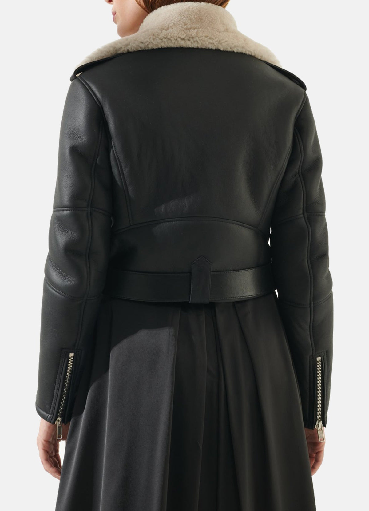 Womens Black Short Length Shearling Leather Jacket