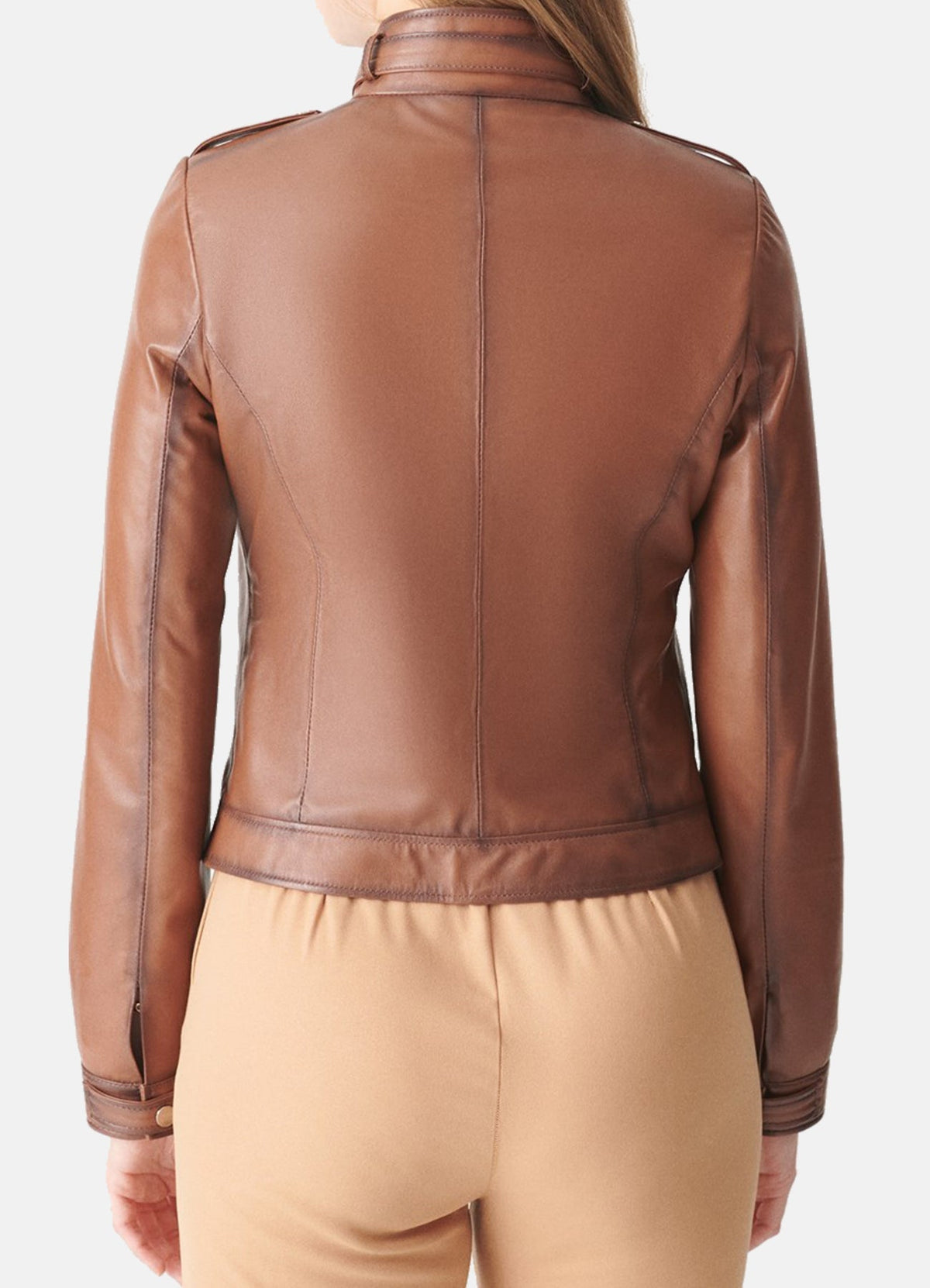 Womens limfit Brown Biker Leather Jacket