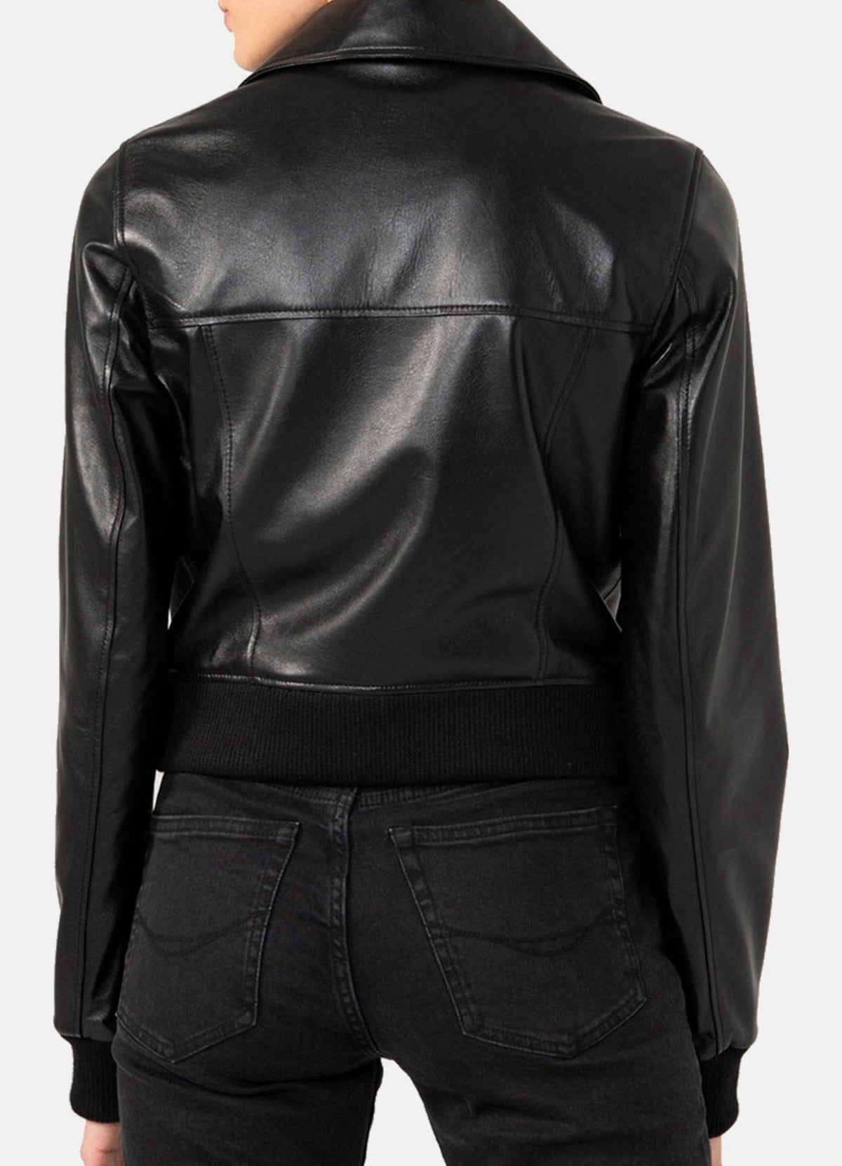 Womens hiny Black Biker Leather Jacket