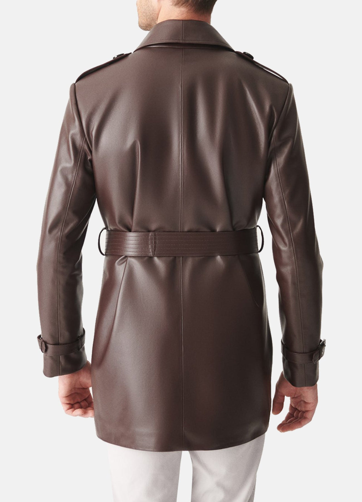 Mens hiny Brown Mid-Length Leather Coat