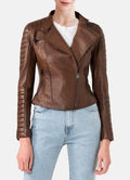 Womens Quilted Brown Biker Leather Jacket