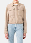 Womens Beige Denim Style Suede Leather Jacket