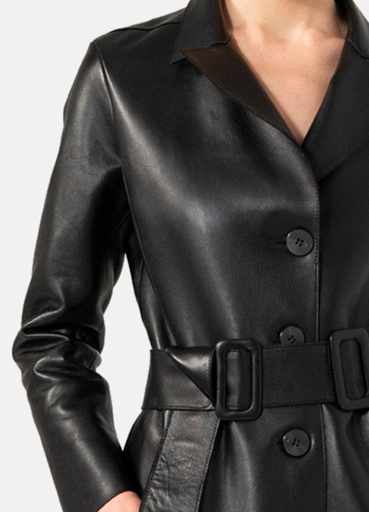 Womens mooth Black Trench Leather Coat