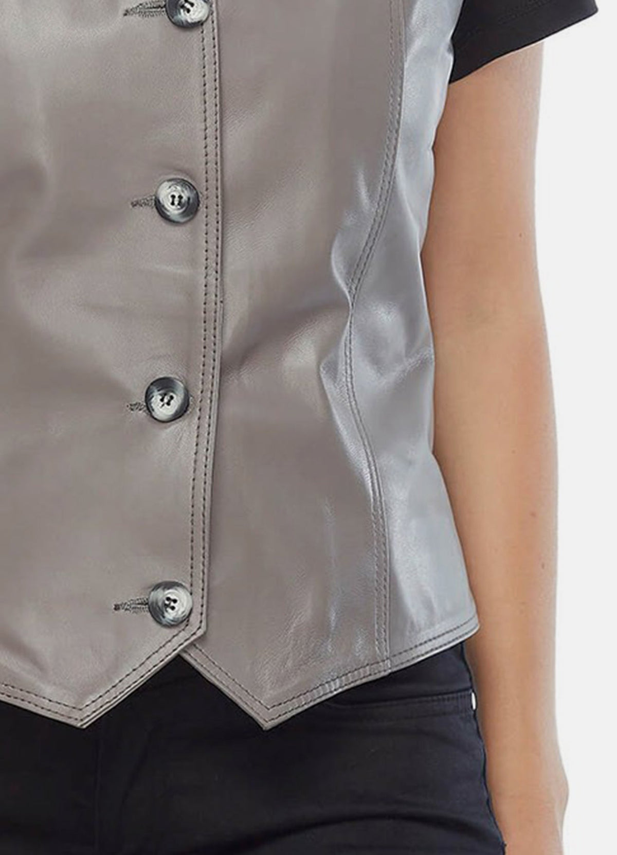 Womens olid Grey Biker Leather Vest