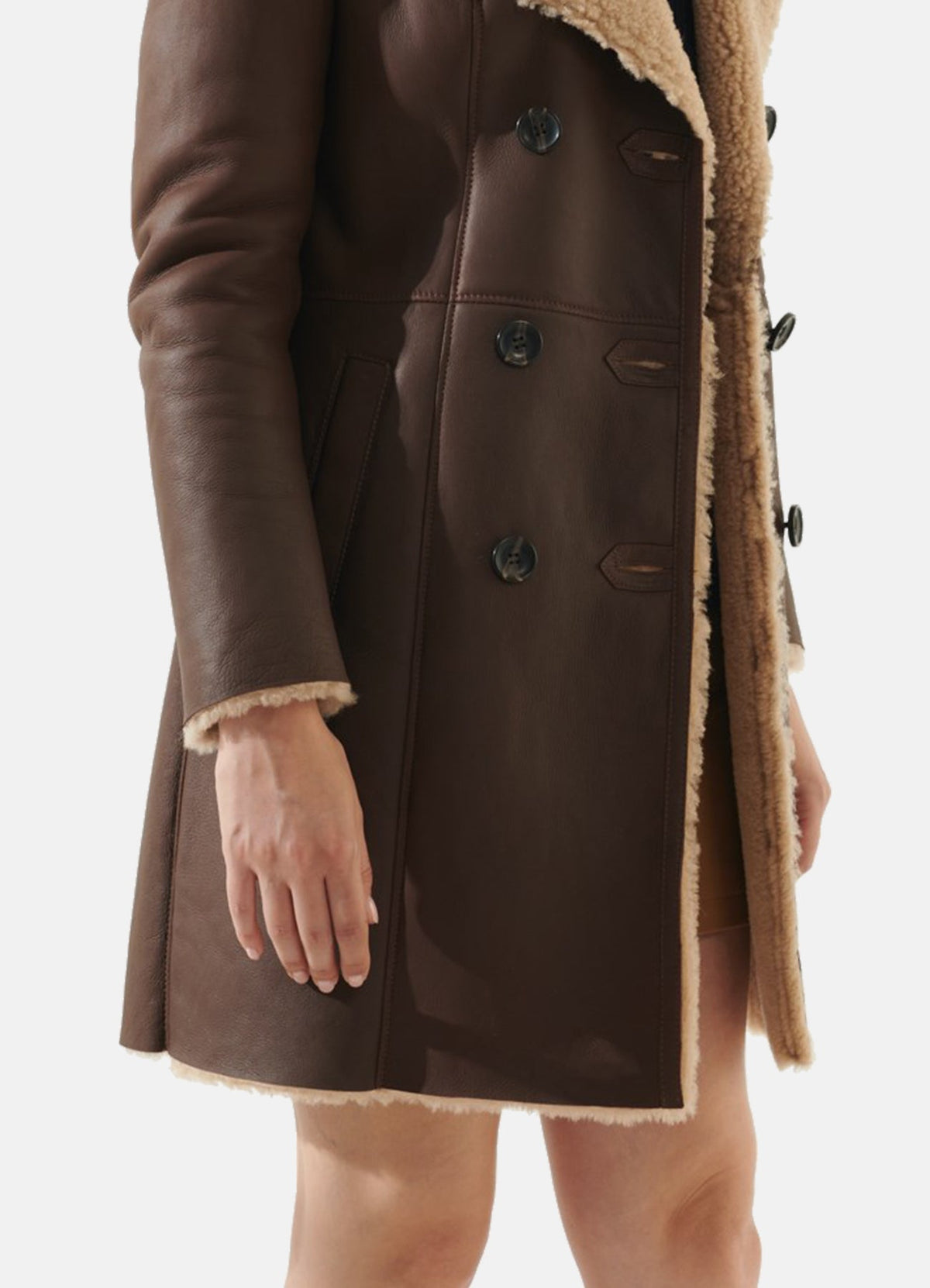 Womens oft Brown Shearling Leather Coat