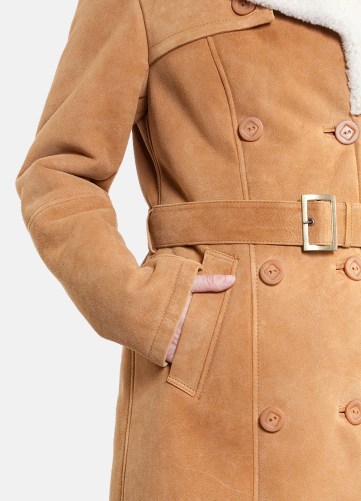 Womens Bright Tan Shearling Leather Coat