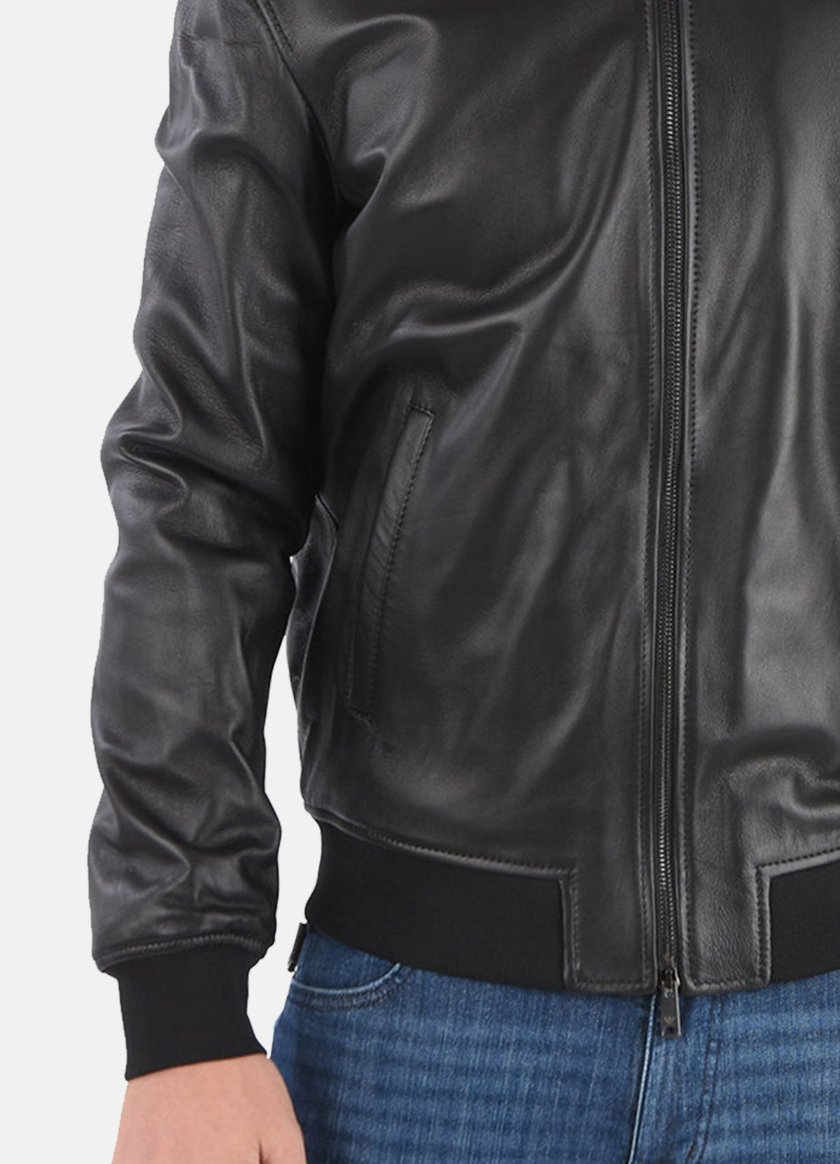 Mens Midnight Black Bomber Leather Jacket