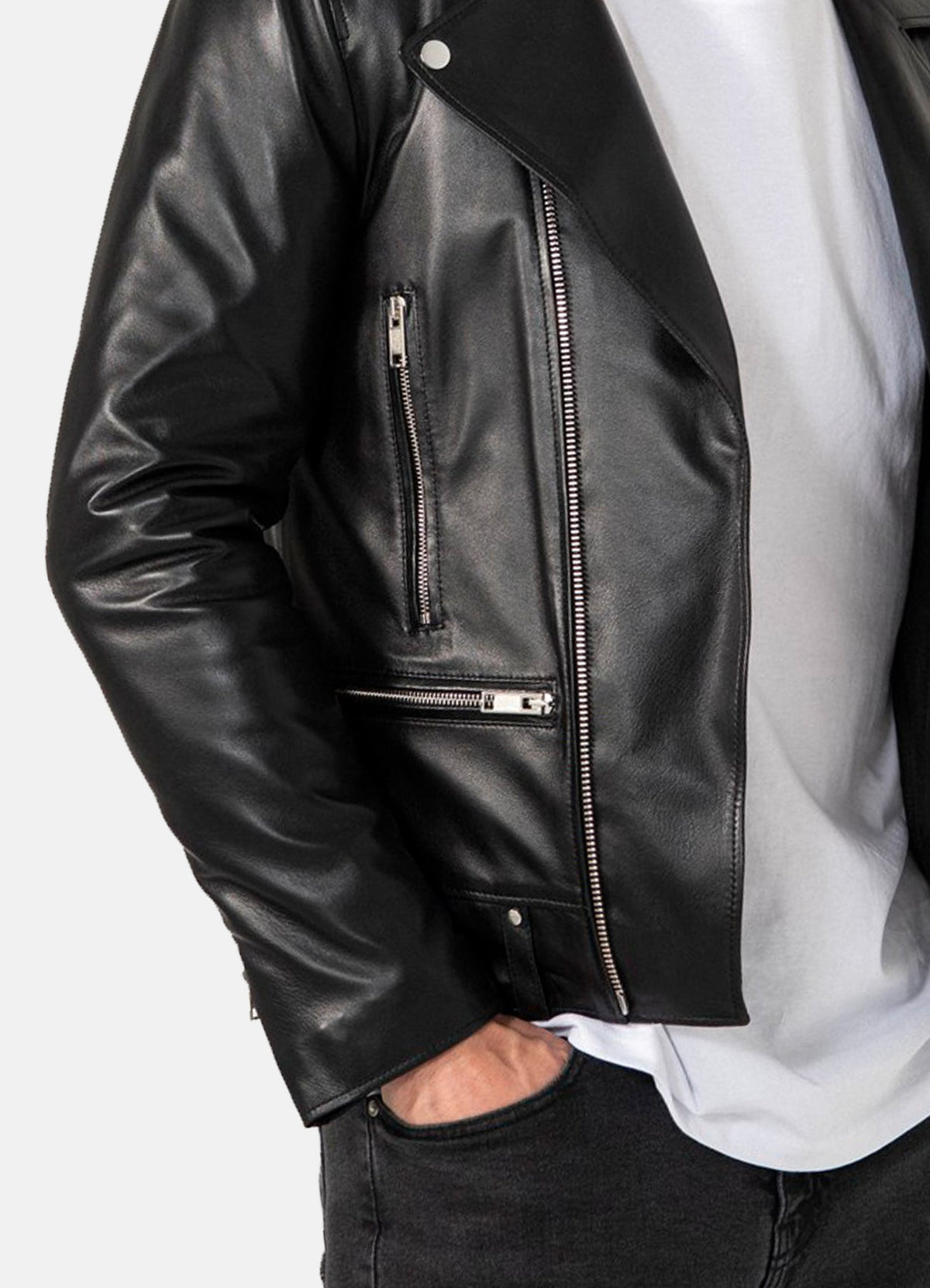 Mens hiny Black Biker Leather Jacket