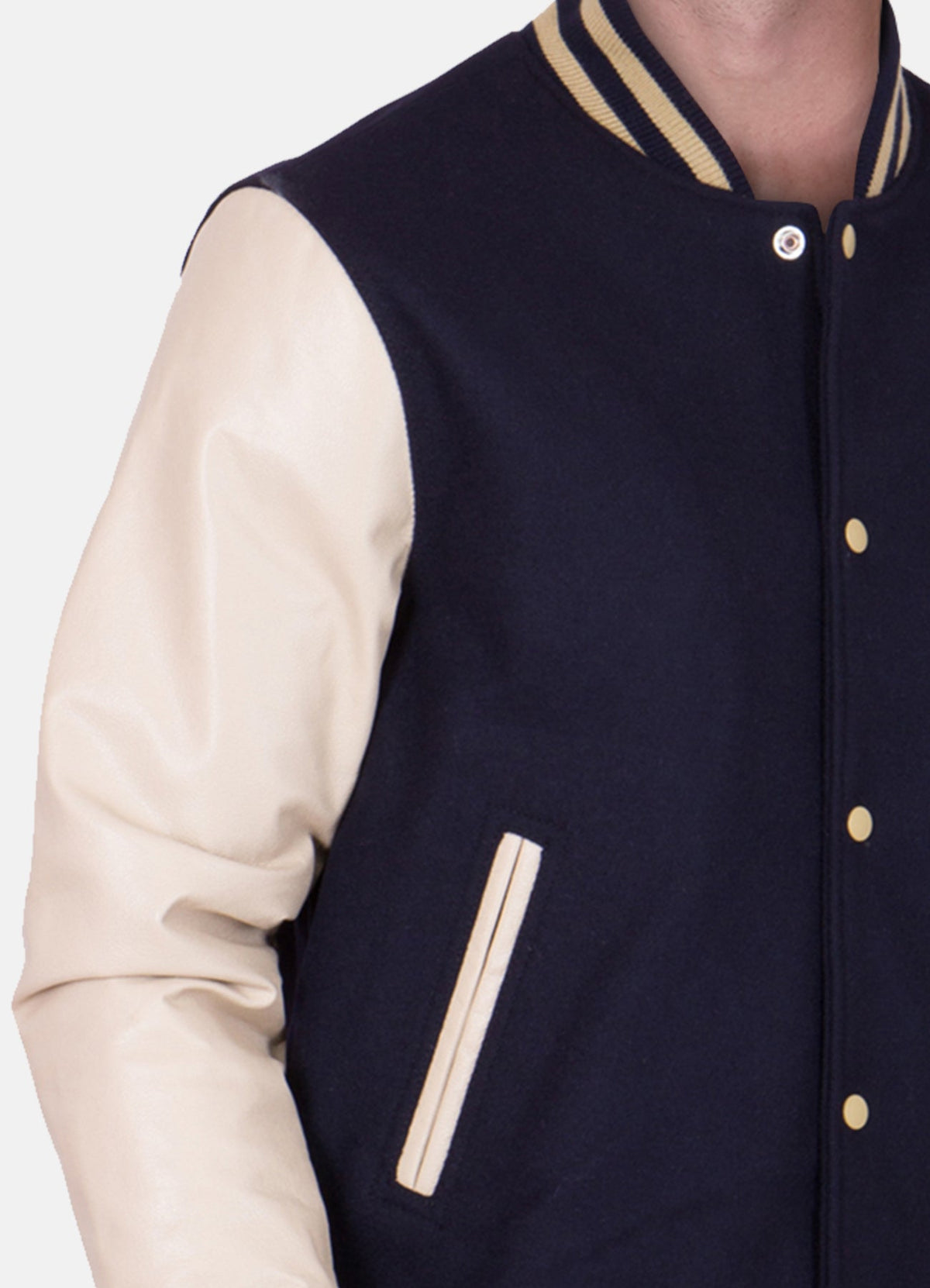 Mens Black and Beige Varsity Jacket