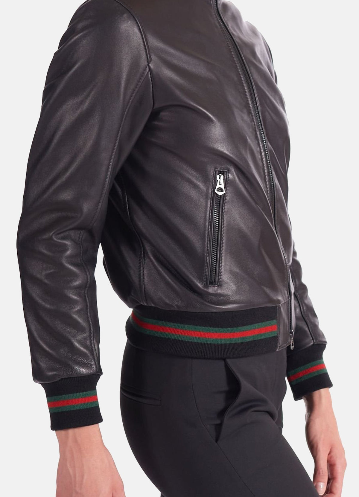 Womens mooth Black Bomber Leather Jacket