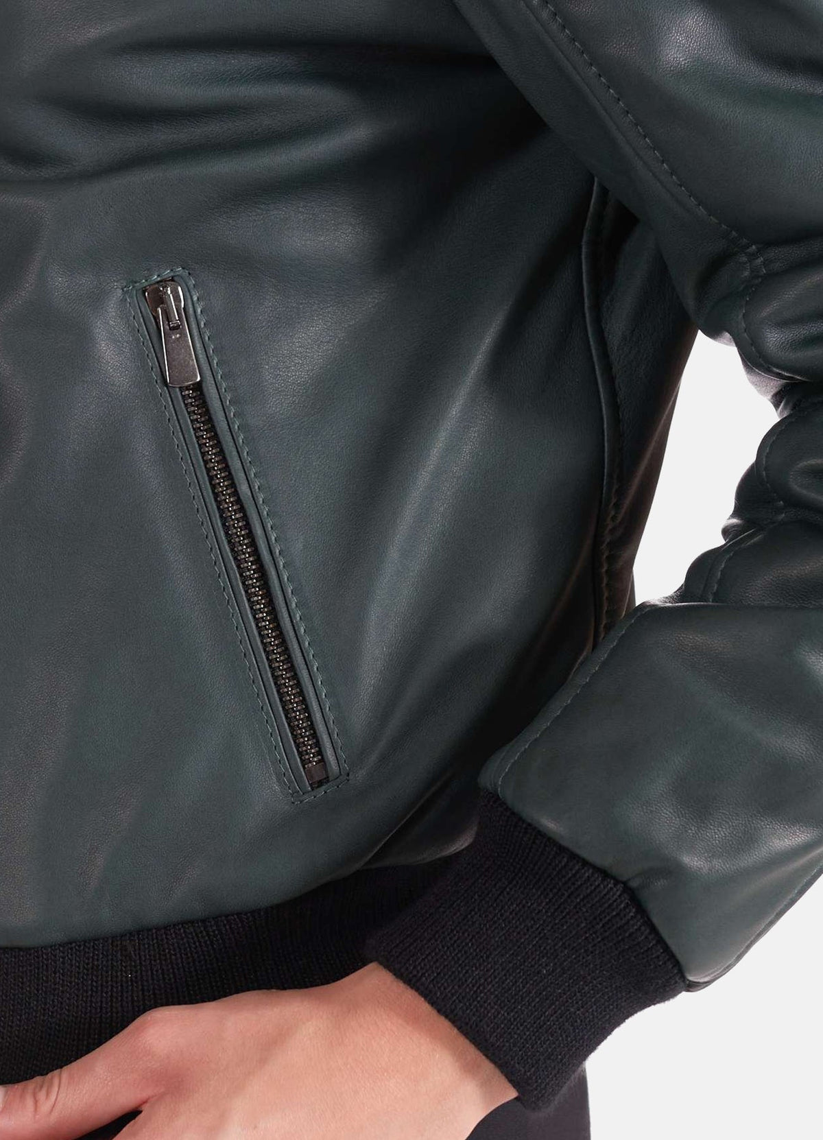 Womens limfit Green Leather Bomber Jacket
