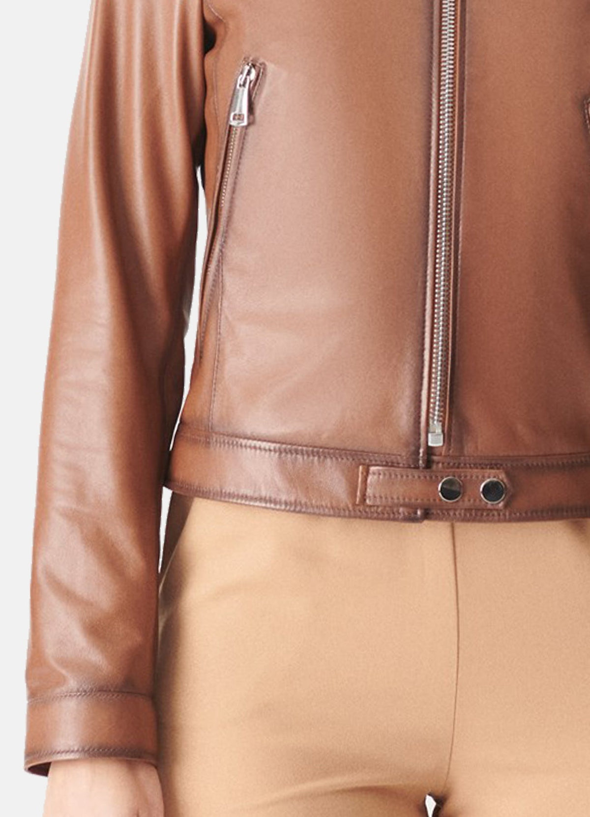 Womens limfit Brown Biker Leather Jacket