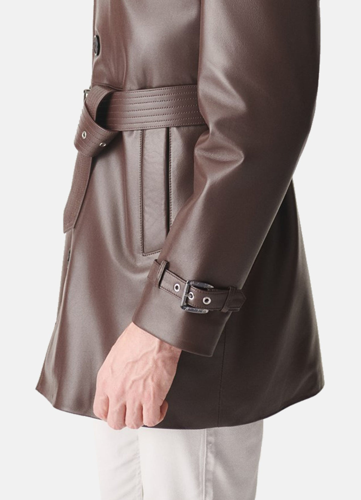 Mens hiny Brown Mid-Length Leather Coat