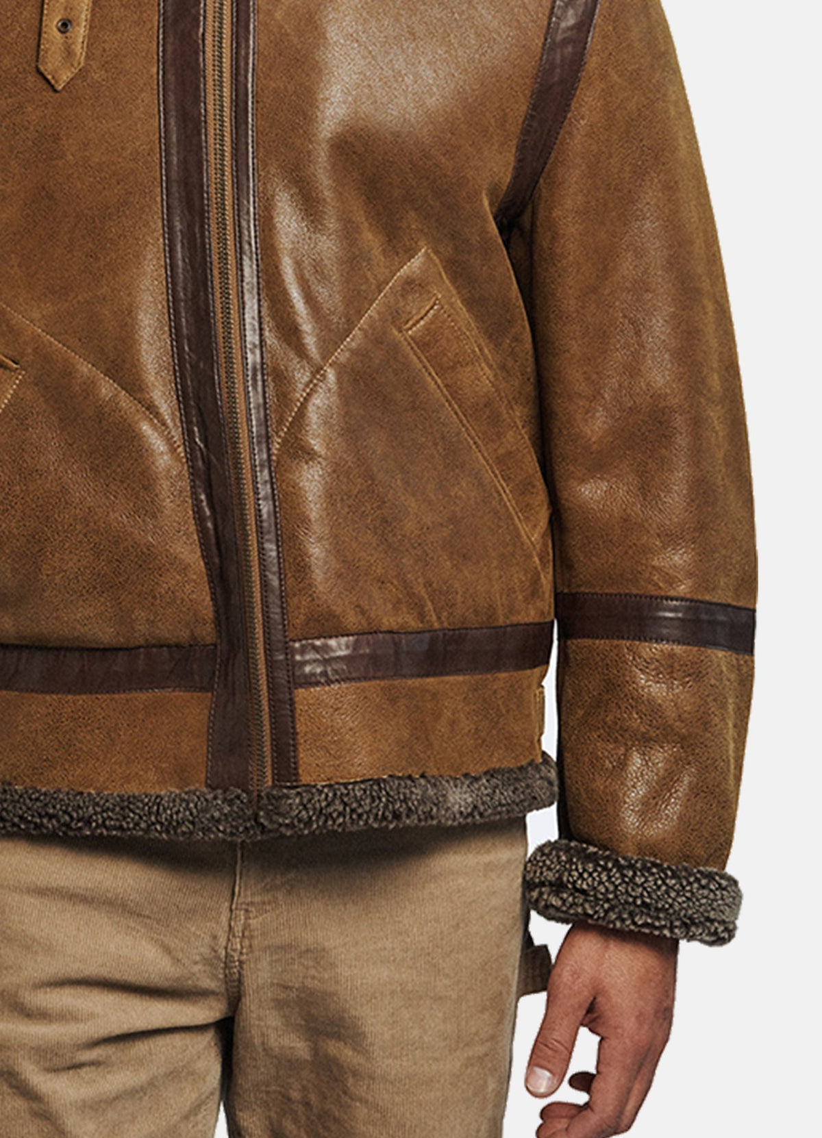 Mens Vintage Brown Shearling Leather Jacket