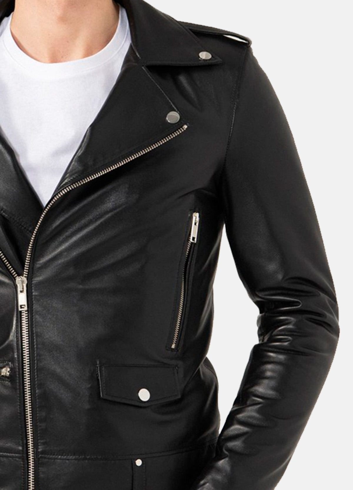 Mens hiny Black Biker Leather Jacket